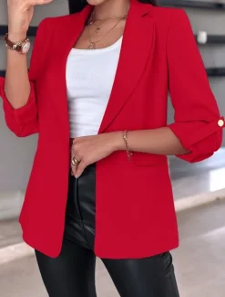 Discount Women's Blazer Formal Button Plain Casual / Daily Fashion Regular Fit Outerwear Long Sleeve Fall Black S Women Blazers & Suits