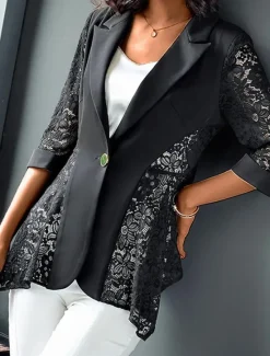 Sale Women's Blazer Formal Patchwork Solid Color Casual / Daily Fashion Regular Fit Outerwear Long Sleeve Spring S Women Jackets|Blazers & Suits
