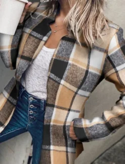 Sale Women's Blazer Formal Pocket Plaid Windproof Streetwear Regular Fit Outerwear Long Sleeve Fall Black S Women Blazers & Suits