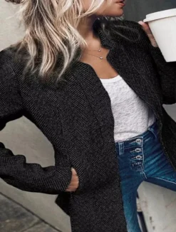 Sale Women's Blazer Formal Pocket Plaid Windproof Streetwear Regular Fit Outerwear Long Sleeve Fall Black S Women Blazers & Suits