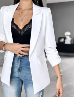 Hot Women's Blazer Formal Solid Color Casual / Daily Fashion Regular Fit Outerwear Long Sleeve Winter Black S Women Blazers & Suits