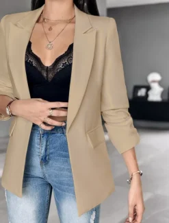 Hot Women's Blazer Formal Solid Color Casual / Daily Fashion Regular Fit Outerwear Long Sleeve Winter Black S Women Blazers & Suits