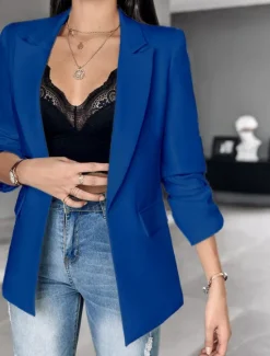 Hot Women's Blazer Formal Solid Color Casual / Daily Fashion Regular Fit Outerwear Long Sleeve Winter Black S Women Blazers & Suits