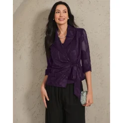 Clearance Women's Blazer Lightweight Lace Tie Knot Dressy Tunic Asymmetric Elegant Stylish Floral Wedding Guest Work Daily Open Front Regular V Neck Regular Fit 3/4 Length Sleeve Outerwear Summer Women Blazers & Suits
