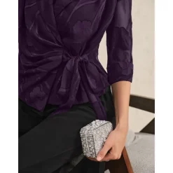 Clearance Women's Blazer Lightweight Lace Tie Knot Dressy Tunic Asymmetric Elegant Stylish Floral Wedding Guest Work Daily Open Front Regular V Neck Regular Fit 3/4 Length Sleeve Outerwear Summer Women Blazers & Suits