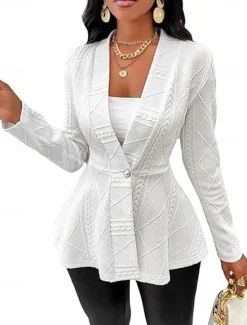 Discount Women's Blazer Office / Career Daily Fall Winter Regular Coat Regular Fit Windproof Breathable Stylish Lady Jacket Long Sleeve Plain Ruffle Black White Pink Women Blazers & Suits