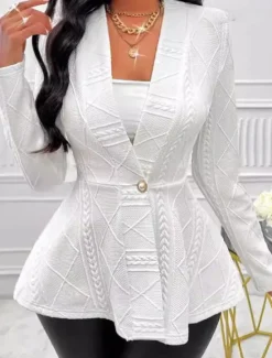 Sale Women's Blazer Office Deep V Ruffle Solid Color Warm Fashion Regular Fit Outerwear Long Sleeve Spring White S Women Blazers & Suits