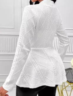 Sale Women's Blazer Office Deep V Ruffle Solid Color Warm Fashion Regular Fit Outerwear Long Sleeve Spring White S Women Blazers & Suits