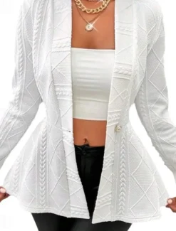 Sale Women's Blazer Office Deep V Ruffle Solid Color Warm Fashion Regular Fit Outerwear Long Sleeve Spring White S Women Blazers & Suits