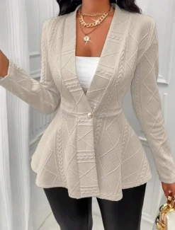 Sale Women's Blazer Office Deep V Ruffle Solid Color Warm Fashion Regular Fit Outerwear Long Sleeve Spring White S Women Blazers & Suits