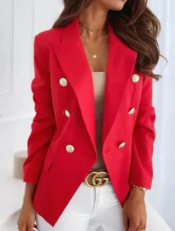 Clearance Women's Blazer Office Formal Button Pink Fall Windproof Streetwear Double Breasted Lapel Outerwear Long Sleeve Summer Black S Women Blazers & Suits