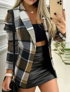 Sale Women's Blazer Outdoor Adjustable Plaid Breathable Stylish Regular Fit Outerwear Long Sleeve Fall S Women Blazers & Suits