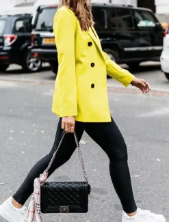 New Women's Blazer Outdoor Button Solid Color Warm Fashion Regular Fit Outerwear Long Sleeve Fall Light Blue S Women Blazers & Suits
