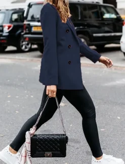 New Women's Blazer Outdoor Button Solid Color Warm Fashion Regular Fit Outerwear Long Sleeve Fall Light Blue S Women Blazers & Suits