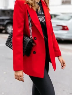 New Women's Blazer Outdoor Button Solid Color Warm Fashion Regular Fit Outerwear Long Sleeve Fall Light Blue S Women Blazers & Suits