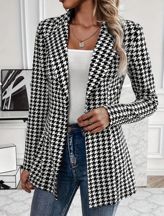 Women's Blazer Outdoor Print Check Breathable Stylish Regular Fit Outerwear Long Sleeve Fall S Women Blazers & Suits