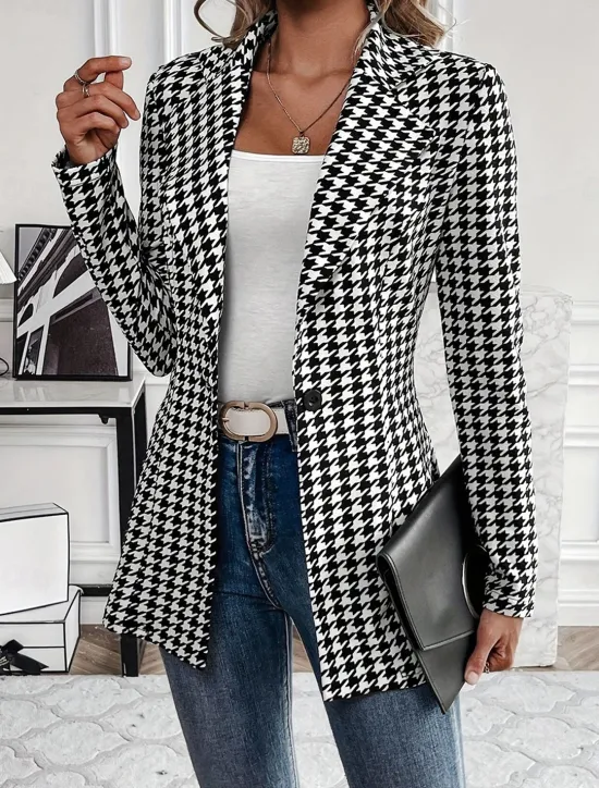 Women's Blazer Outdoor Print Check Breathable Stylish Regular Fit Outerwear Long Sleeve Fall S Women Blazers & Suits