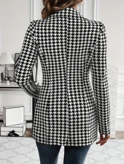 Women's Blazer Outdoor Print Check Breathable Stylish Regular Fit Outerwear Long Sleeve Fall S Women Blazers & Suits