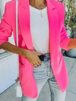 Best Women's Blazer Party Buttons Solid Color Comfortable Fashion Regular Fit Outerwear Long Sleeve Fall Orange S Women Blazers & Suits