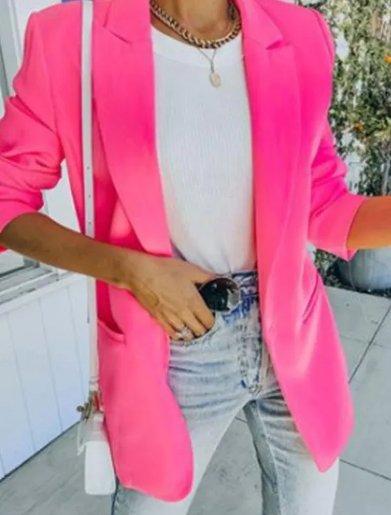 Best Women's Blazer Party Buttons Solid Color Comfortable Fashion Regular Fit Outerwear Long Sleeve Fall Orange S Women Blazers & Suits