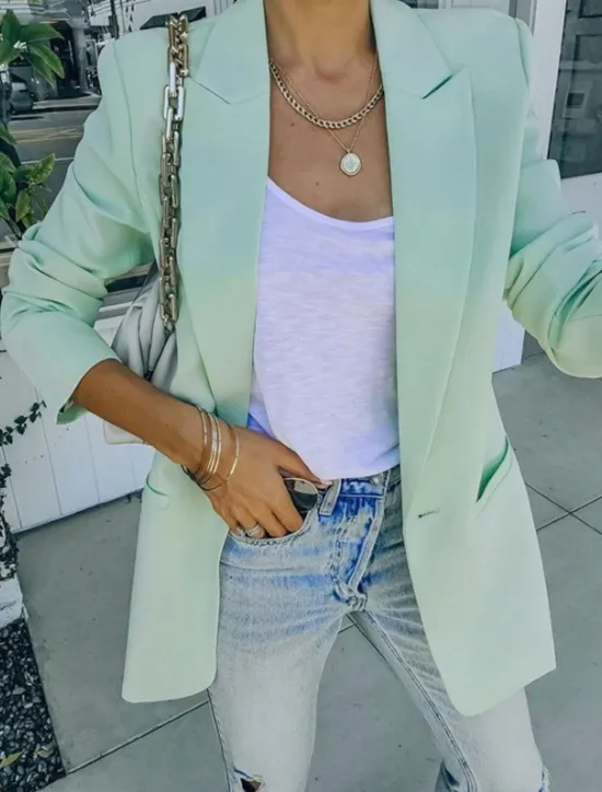 Best Women's Blazer Party Buttons Solid Color Comfortable Fashion Regular Fit Outerwear Long Sleeve Fall Orange S Women Blazers & Suits