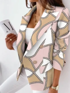 Sale Women's Blazer Plaid Print Coat Pink Camel Dusty Blue Elegant Daily Fall Double Breasted Notch lapel collar Regular Fit S M L XL XXL / Thermal Warm / Plaid / Check Women Blazers & Suits