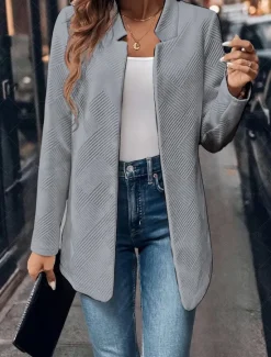 Hot Women's Blazer Solid Color Comfortable Fashion Regular Fit Outerwear Long Sleeve Winter Black S Women Blazers & Suits