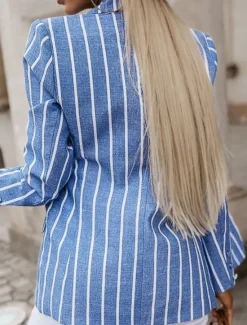 Best Women's Blazer Stripe Work Pocket Lines / Waves Stylish Regular Fit Outerwear Long Sleeve Spring S Women Blazers & Suits