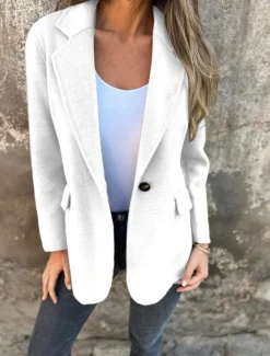 Outlet Women's Blazer V Neck Buttons Plain Comfortable Fashion Regular Fit Outerwear Long Sleeve Winter Black S Women Blazers & Suits