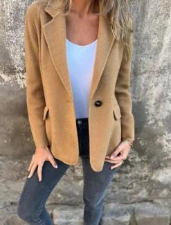Outlet Women's Blazer V Neck Buttons Plain Comfortable Fashion Regular Fit Outerwear Long Sleeve Winter Black S Women Blazers & Suits