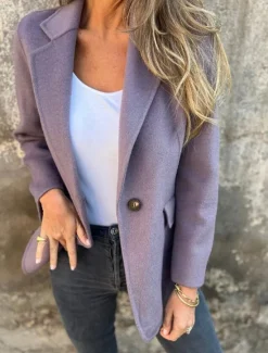 Outlet Women's Blazer V Neck Buttons Plain Comfortable Fashion Regular Fit Outerwear Long Sleeve Winter Black S Women Blazers & Suits