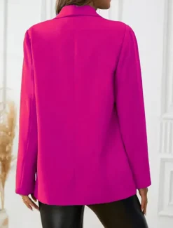 Best Women's Blazer Warm Breathable Pocket OL Style Casual Plain Formal Office Work Open Front Regular Turndown Regular Fit Long Sleeve Outerwear Black Fuchsia Summer Spring Women Blazers & Suits