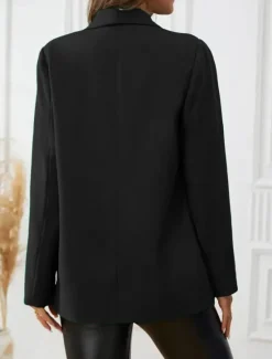 Best Women's Blazer Warm Breathable Pocket OL Style Casual Plain Formal Office Work Open Front Regular Turndown Regular Fit Long Sleeve Outerwear Black Fuchsia Summer Spring Women Blazers & Suits