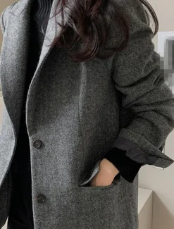 Online Women's Blazer Warm Breathable Patchwork Pocket OL Style Modern Solid Color Office / Career Going out Regular Turndown Regular Fit Long Sleeve Outerwear Brown Grey Fall Winter Women Blazers & Suits|Coats & Trench Coats