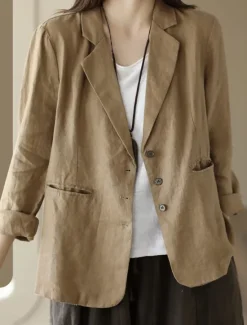 Sale Women's Blazer Work Button Solid Color Breathable OL Style Regular Fit Outerwear Long Sleeve Fall Orange M Women Blazers & Suits