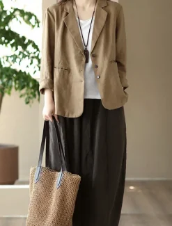 Sale Women's Blazer Work Button Solid Color Breathable OL Style Regular Fit Outerwear Long Sleeve Fall Orange M Women Blazers & Suits
