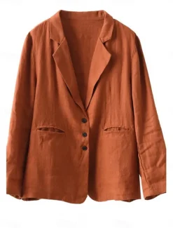 Sale Women's Blazer Work Button Solid Color Breathable OL Style Regular Fit Outerwear Long Sleeve Fall Orange M Women Blazers & Suits