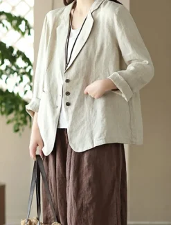 Sale Women's Blazer Work Button Solid Color Breathable OL Style Regular Fit Outerwear Long Sleeve Fall Orange M Women Blazers & Suits