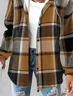 Online Women's Blazer Work Buttons Plaid Breathable Vintage Regular Fit Outerwear Long Sleeve Fall Wine S Women Blazers & Suits