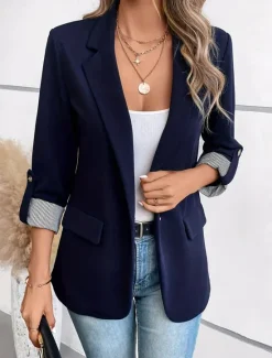 Outlet Women's Blazer Work Button Solid Color Breathable OL Style Regular Fit Outerwear Long Sleeve Fall S Women Blazers & Suits