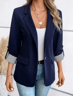 Outlet Women's Blazer Work Button Solid Color Breathable OL Style Regular Fit Outerwear Long Sleeve Fall S Women Blazers & Suits