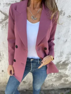New Women's Blazer Work Button Solid Color Breathable OL Style Regular Fit Outerwear Long Sleeve Fall White S Women Blazers & Suits