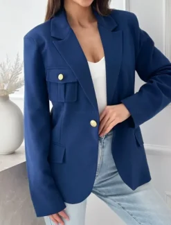 Women's Blazer Work Button Solid Color Casual / Daily Stylish Regular Fit Outerwear Long Sleeve Winter Black S Women Blazers & Suits