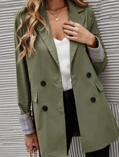 New Women's Blazer Work Button Solid Color Breathable OL Style Regular Fit Outerwear Long Sleeve Fall Blue S Women Blazers & Suits