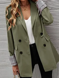 New Women's Blazer Work Button Solid Color Breathable OL Style Regular Fit Outerwear Long Sleeve Fall Blue S Women Blazers & Suits
