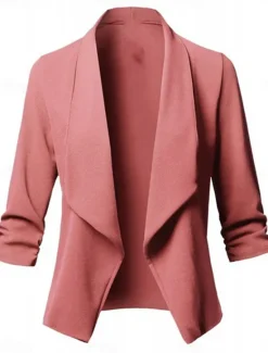 Clearance Women's Blazer Work Oversized Solid Color Breathable OL Style Regular Fit Outerwear Long Sleeve Fall Pink S Women Blazers & Suits