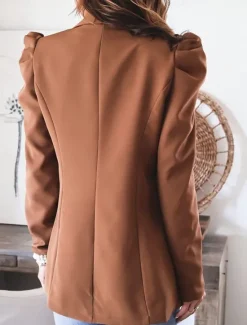 Hot Women's Blazer Work Pocket Solid Color Breathable OL Style Regular Fit Outerwear Long Sleeve Fall Black S Women Blazers & Suits