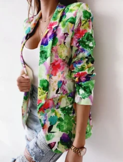 Clearance Women's Blazer Work Print Floral Breathable OL Style Regular Fit Outerwear Long Sleeve Fall Pink M Women Blazers & Suits
