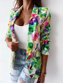 Clearance Women's Blazer Work Print Floral Breathable OL Style Regular Fit Outerwear Long Sleeve Fall Pink M Women Blazers & Suits