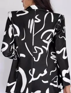 New Women's Blazer Work Print Geometric Casual / Daily Stylish Regular Fit Outerwear Long Sleeve Spring S Women Blazers & Suits
